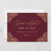 Burgundi Gold Floral Save the Date Card (Vorderseite)