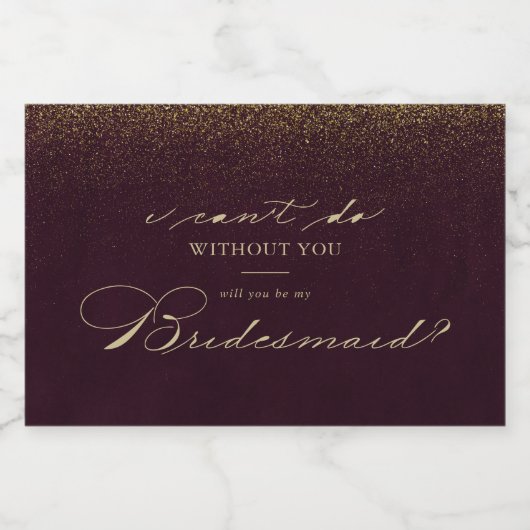 Burgundi Gold Glitzer Bridesmaid Vorschlag Schaumweinetikett (Einzelnes Label)