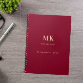 Burgundi Goldname Monogramm Notizblock