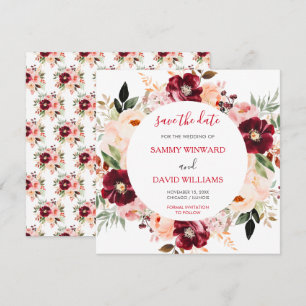 Burgundi Rot und Rosa Rosa Save the Date