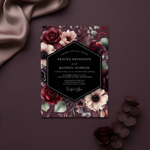 Burgundische botanische Verzauberung Hochzeit Einladung