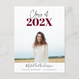 burgundische Foto-Klasse mit moderner Schrift 2022 Postkarte