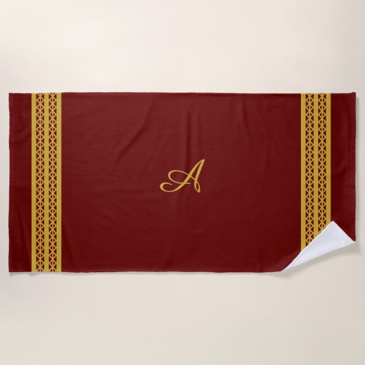 Burgundred mit Gold Monogram & Diamond Muster Strandtuch (Vorderseite)