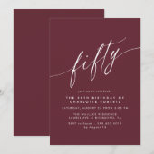 Burgundrot | Elegantes Script Maroon 50. Geburtsta Einladung (Vorne/Hinten)