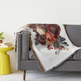 Burgundrot Koralle Weiß Moody Floral Decke
