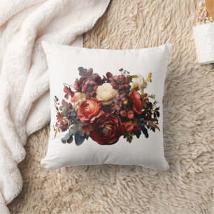 Burgundrot Koralle Weiß Moody Floral Kissen