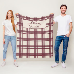 Burgundrote Creme-Tartan-Karo-Schleife Weihnachten Fleecedecke