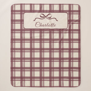 Burgundrote Creme-Tartan-Karo-Schleife Weihnachten Sherpadecke