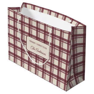 Burgundrote Creme-Tartan-Weihnachtsplaid Große Geschenktüte