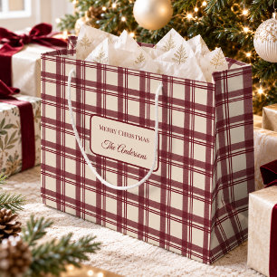 Burgundrote Cremetartan-Weihnachtsplaid Große Geschenktüte