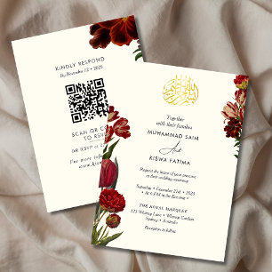 Burgundrote florale muslimische islamische Nikah Einladung