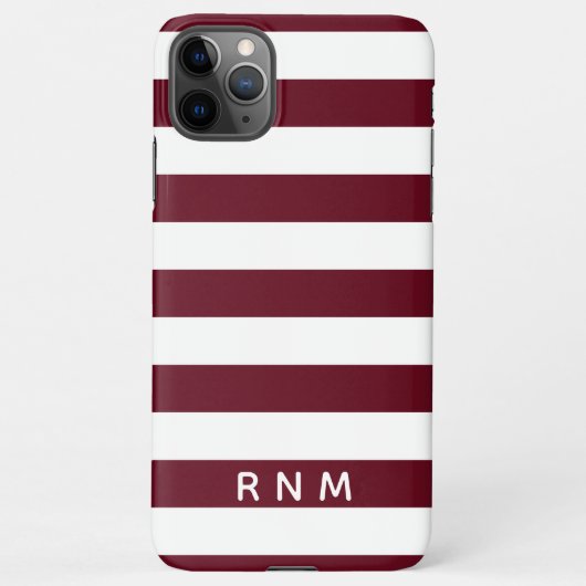 Burgundstreifen mit Name oder Monogramm-Set iPhone Hülle (Rückseite)