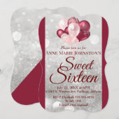 Burgundy 16 . Geburtstag Balloon Einladung (Vorne/Hinten)