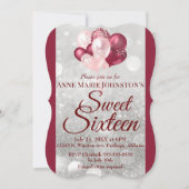 Burgundy 16 . Geburtstag Balloon Einladung (Vorderseite)