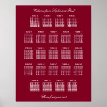 Burgundy 23 Table Wedding Seating Chart Poster