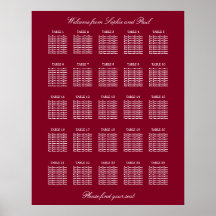 Burgundy 25 Table Wedding Seating Chart Poster