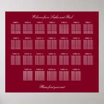 Burgundy 26 Tabelle Hochzeitsdiagramm Poster