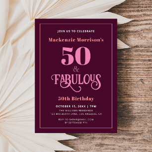 Burgundy 50 und fabelhafte Geburtstagsparty Einladung