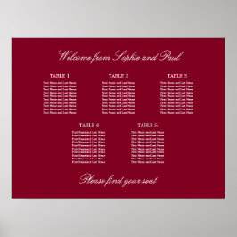 Burgundy 5 Table Wedding Chart Poster