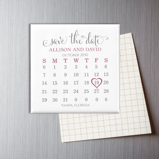 Burgundy 5 Zeilen Kalender Save the Date Hochzeit Magnet