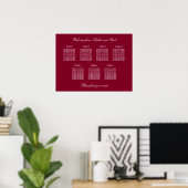 Burgundy 7 Table Wedding Chart Poster (Heimbüro)