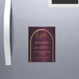 Burgundy 80. Geburtstag Speichern Sie den Date-Mag Magnetkarte