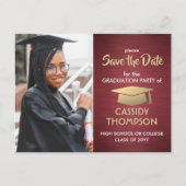 Burgundy Abschluss Foto Save the Date gebürstet Postkarte (Vorderseite)