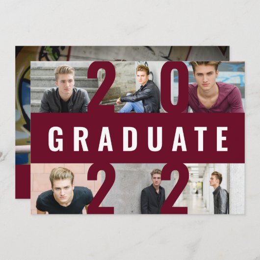 Burgundy Abschluss Moderne Foto Collage fett Ankündigung (Vorne/Hinten)