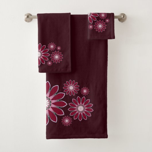 Burgundy Abstrakt Floral Badhandtuch Set (Insitu)