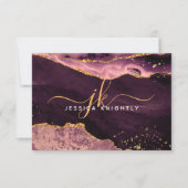 Burgundy Agate Geode Gold Glitzer Script Monogram Mitteilungskarte (Vorderseite)
