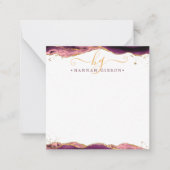 Burgundy Agate Geode Script Monogram Gold Glitzer Mitteilungskarte (Vorderseite)