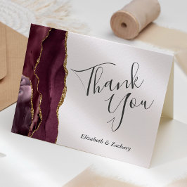 Burgundy Agate Gold Blush Wedding Vielen Dank Karte