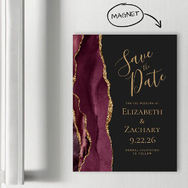 Burgundy Agate Gold Dark Magnetic Save the Date Magnetkarte