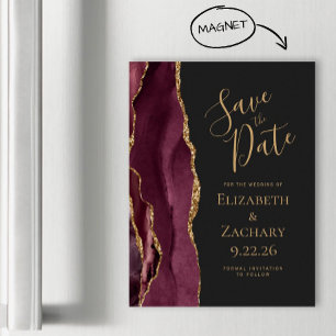 Burgundy Agate Gold Dark Magnetic Save the Date Magnetkarte