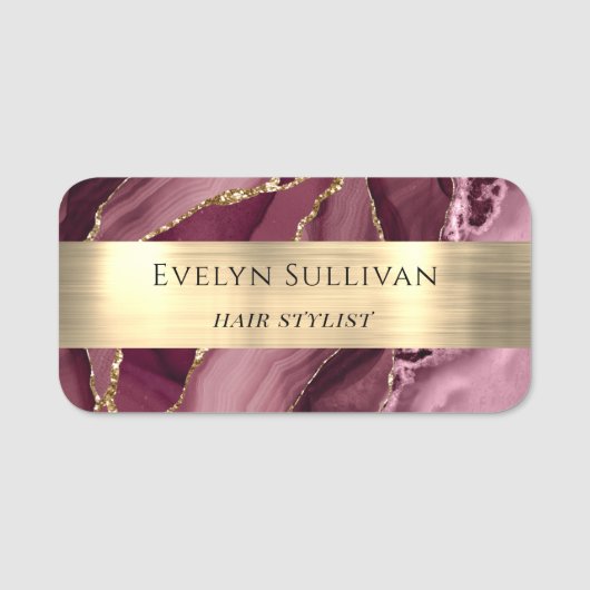 Burgundy Agate Gold Foil Name Tag Namensschild (Vorderseite)