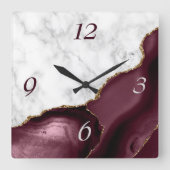 Burgundy Agate Gold Glitzer Quadratische Wanduhr (Vorderseite)