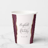 Burgundy Agate Gold Glitzer Script Blush Wedding Pappbecher (Rückseite)