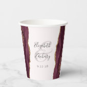 Burgundy Agate Gold Glitzer Script Blush Wedding Pappbecher (Vorderseite)
