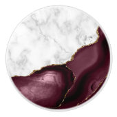 Burgundy Agate Gold Glitzer Weißer Marmor Keramikknauf (Vorderseite)