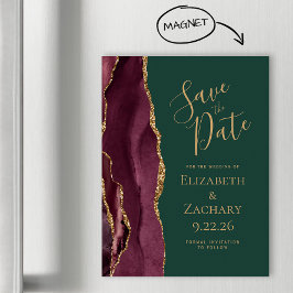 Burgundy Agate Gold Green Magnetic Save the Date Magnetkarte
