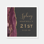 Burgundy Agate Gold Script Dark 21. Geburtstag Serviette (Vorderseite)