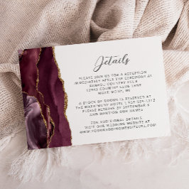 Burgundy Agate Gold Script Wedding Details Begleitkarte