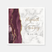 Burgundy Agate Marble Gold Script Wedding Serviette (Vorderseite)