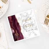 Burgundy Agate Marble Gold Script Wedding Serviette