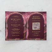 Burgundy Agate Marble QR Code Muslime Hochzeit Einladung (Innenseite)