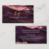 Burgundy Agate Script Monogram Imitate Gold Glitze Visitenkarte (Vorne/Hinten)