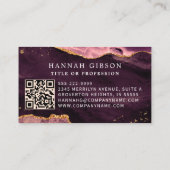 Burgundy Agate Script Monogram QR Code Visitenkarte (Rückseite)