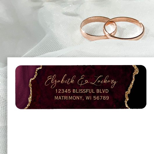 Burgundy Agate Script Wedding Return Address