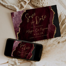 Burgundy Agate Script Wedding Save the Date