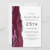 Burgundy Agate Silver 25th Anniversary Einladung (Vorderseite)